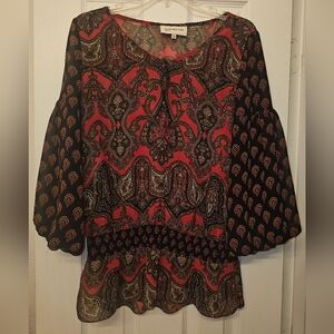 Jones New York Sport Red and Black Paisley Blouse